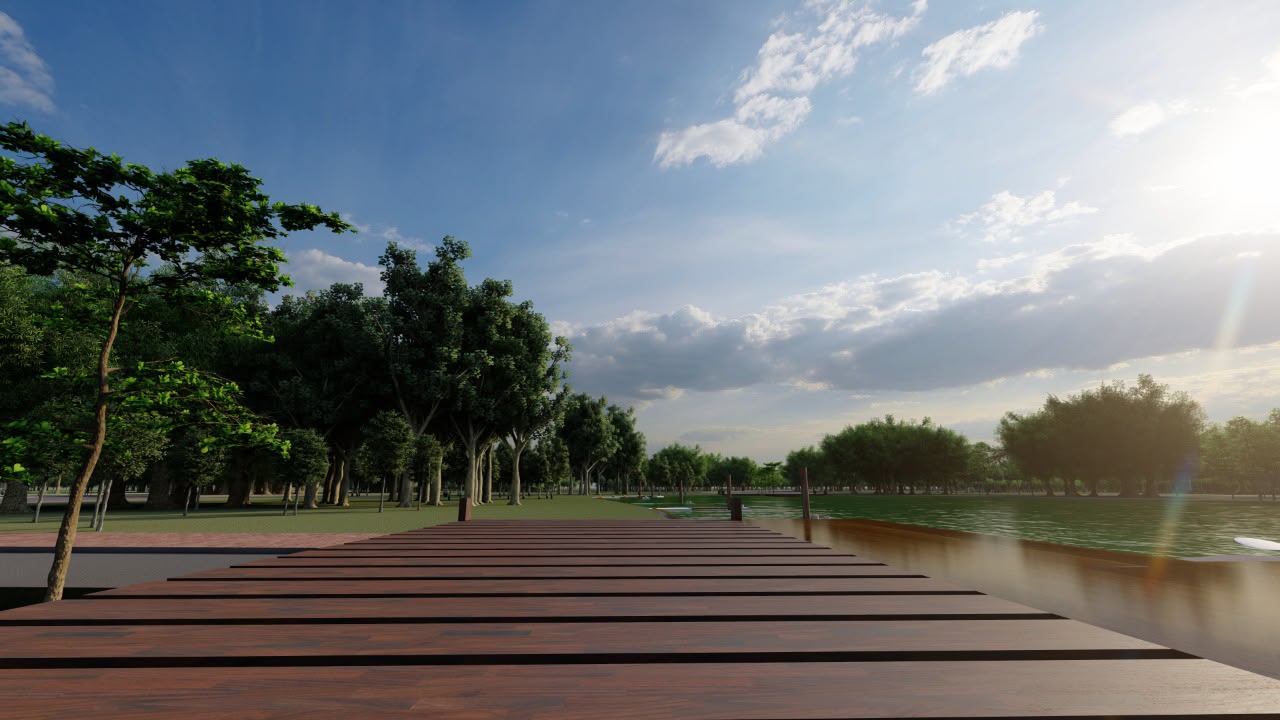 Muelle de madera hacia la laguna